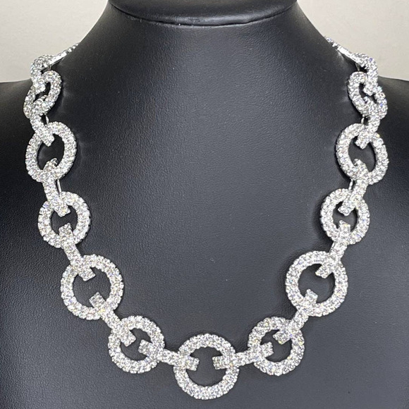 NEW Choker Necklace Clear Rhinestone Circle High End Jewelry M29 - Picture 3 of 7